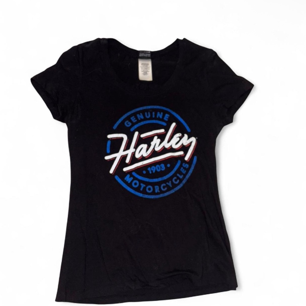 Harley-Davidson Black Tee with Blue and White Emblem